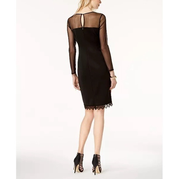 Thalia Sodi Embroidered Illusion Mesh Floral Bodycon Dress Black - Picture 2 of 5